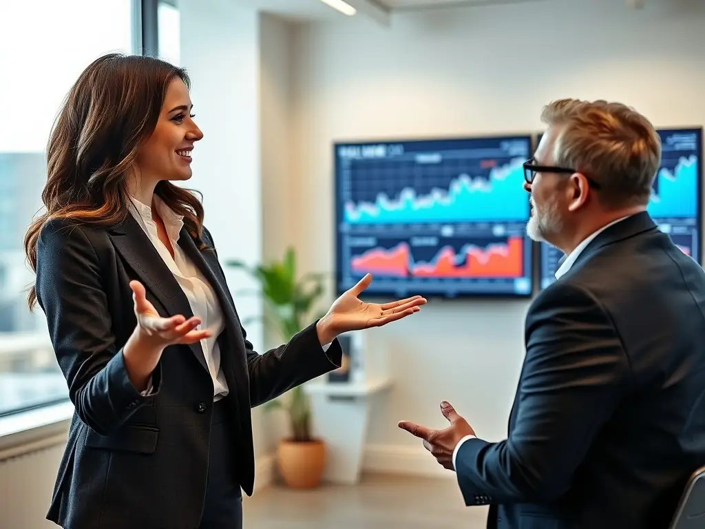An image showing a financial advisor explaining the power of compounding to a young Indian investor using a visual aid.